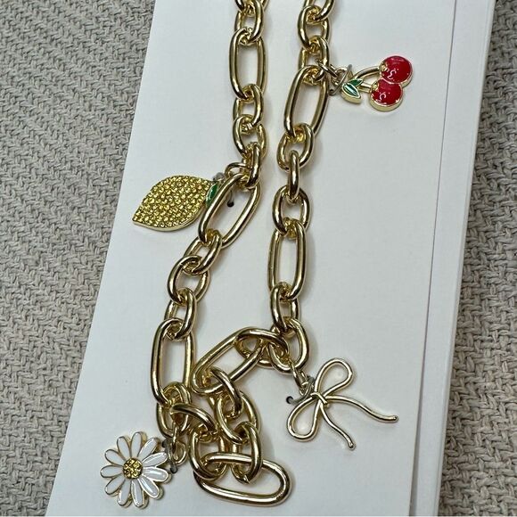 Bauble Bar Phone Charm Wristlet NEW Gold Lemon Cherry Daisy Bow 12 inch - Picture 7 of 8